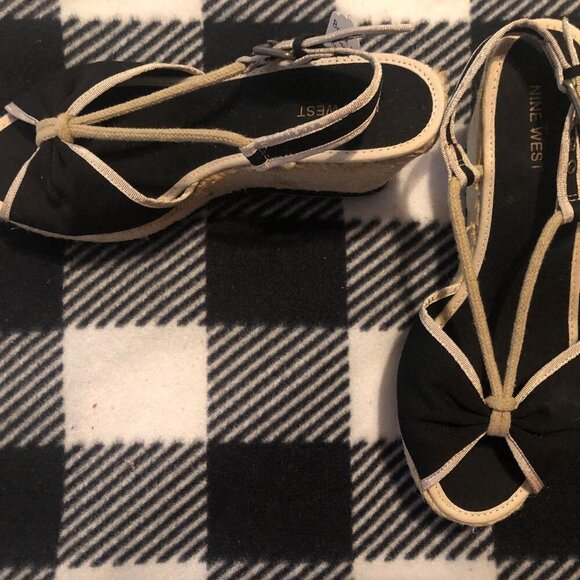 Nine West Shoes - Nine West black and cream open-toe slingback espadrille size 7.5M worn once